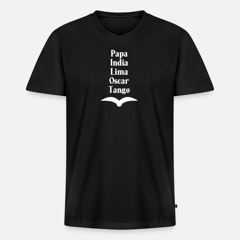 Pilotenalphabet PILOT | Flugschein Geschenk - Männer Premium Bio T-Shirt mit V-Ausschnitt - Schwarz