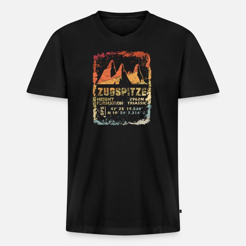 ZUGSPITZE BERG - Männer Premium Bio T-Shirt mit V-Ausschnitt - Schwarz