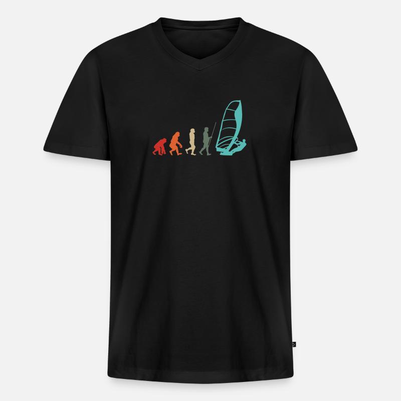 Windsurfer Retro Surfer Windsurfen Evolution - Männer Premium Bio T-Shirt mit V-Ausschnitt - Schwarz