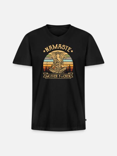 Namaste Yoga Mother - Männer Premium Bio T-Shirt mit V-Ausschnitt - Schwarz