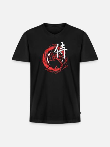 Samurai Ronin - Männer Premium Bio T-Shirt mit V-Ausschnitt - Schwarz