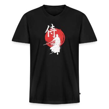 Ronin Samurai Krieger - Männer Premium Bio T-Shirt mit V-Ausschnitt - Schwarz - Vorne - Nico (187cm)