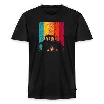 Traktor Retro Traktor Vintage Bauer Landwirt Trakt - Männer Premium Bio T-Shirt mit V-Ausschnitt - Schwarz - Vorne - Nico (187cm)
