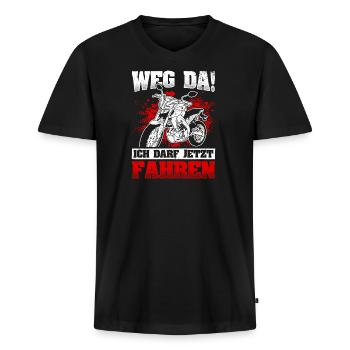 Motorrad Führerschein | Weg Da Ich Darf Jetzt Fahr - Männer Premium Bio T-Shirt mit V-Ausschnitt - Schwarz - Vorne - Nico (187cm)