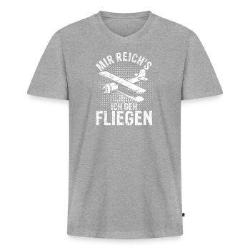 Helikopter Hubschrauber Spruch Abheben Flugzeug He - Männer Premium Bio T-Shirt mit V-Ausschnitt - Grau meliert - Vorne