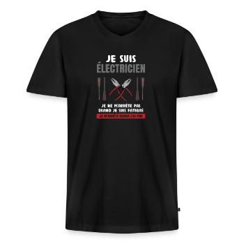 Électricien Dire Drôle De Technicien Électronique - T-shirt encolure en V Premium bio Homme - noir - Devant - Nico (187cm)
