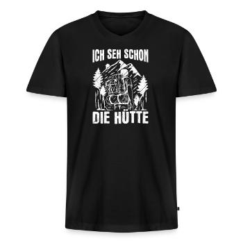 Ich Seh Schon Die Hütte Bergsteiger Klettern Natur - Männer Premium Bio T-Shirt mit V-Ausschnitt - Schwarz - Vorne - Nico (187cm)