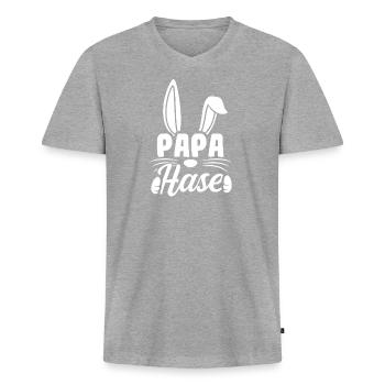 Cadeau de papa lapin Pâques Fête des pères Papa lapin - T-shirt encolure en V Premium bio Homme - gris chiné - Devant