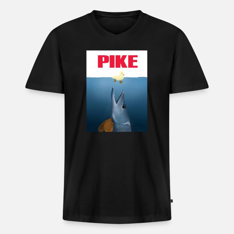 Hecht-Attacken - Männer Premium Bio T-Shirt mit V-Ausschnitt - Schwarz