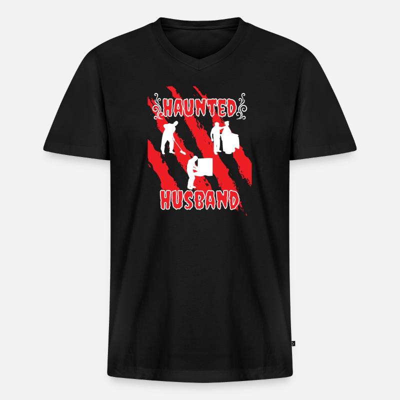 Husband Haunted - Männer Premium Bio T-Shirt mit V-Ausschnitt - Schwarz