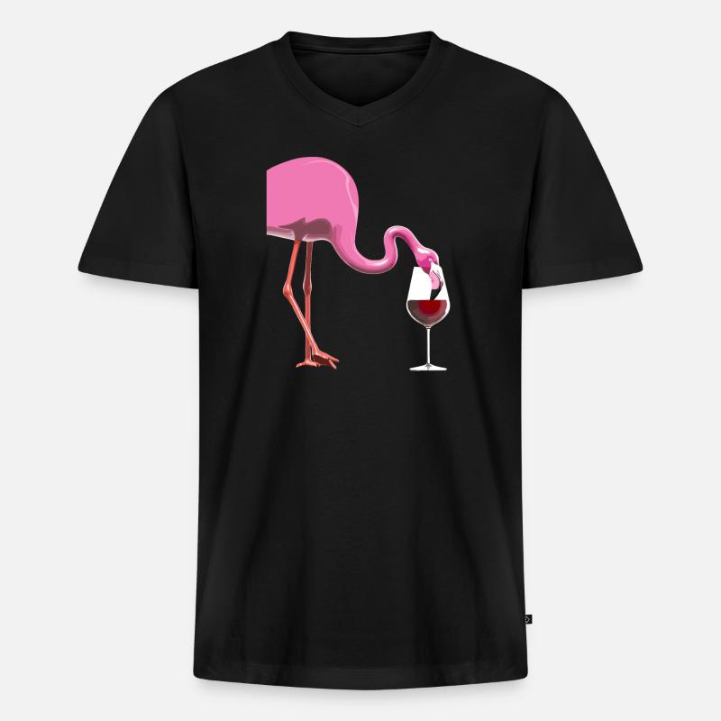 Flamingo mit Weinglas - Männer Premium Bio T-Shirt mit V-Ausschnitt - Schwarz