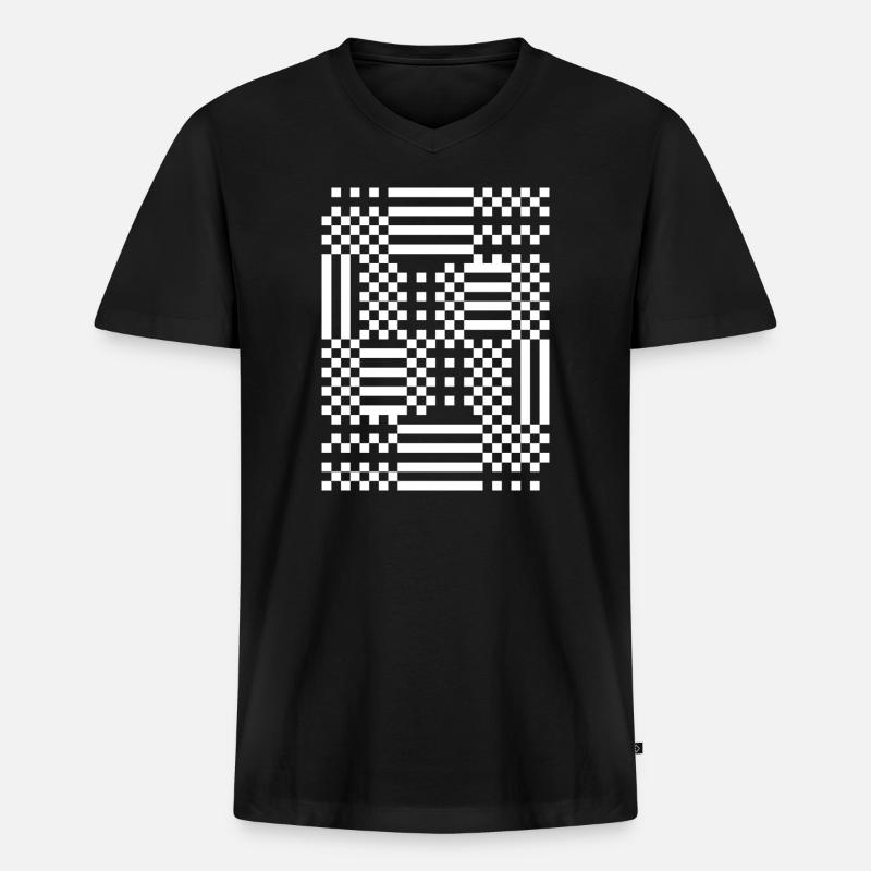 GridFlux Monochromes optisches Muster - Männer Premium Bio T-Shirt mit V-Ausschnitt - Schwarz