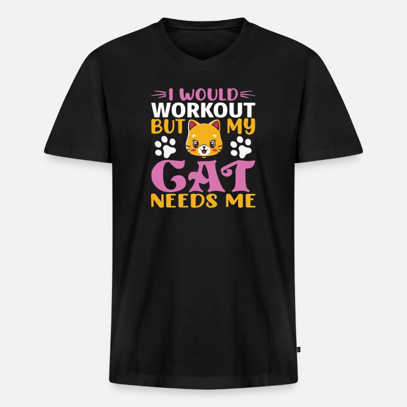No workout cat needs me - Männer Premium Bio T-Shirt mit V-Ausschnitt - Schwarz