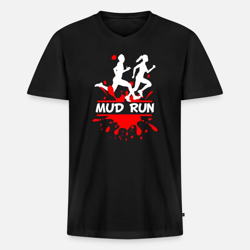 Mud Run Duo – Splash Runner Design - Männer Premium Bio T-Shirt mit V-Ausschnitt - Schwarz