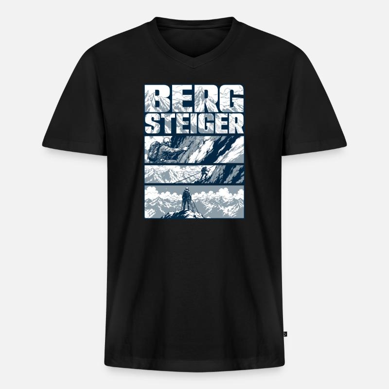 Bergsteiger Gipfelsturm Retro - Männer Premium Bio T-Shirt mit V-Ausschnitt - Schwarz