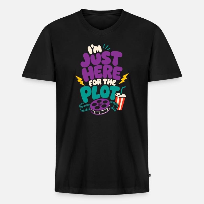 Just Here For The Plot - Männer Premium Bio T-Shirt mit V-Ausschnitt - Schwarz