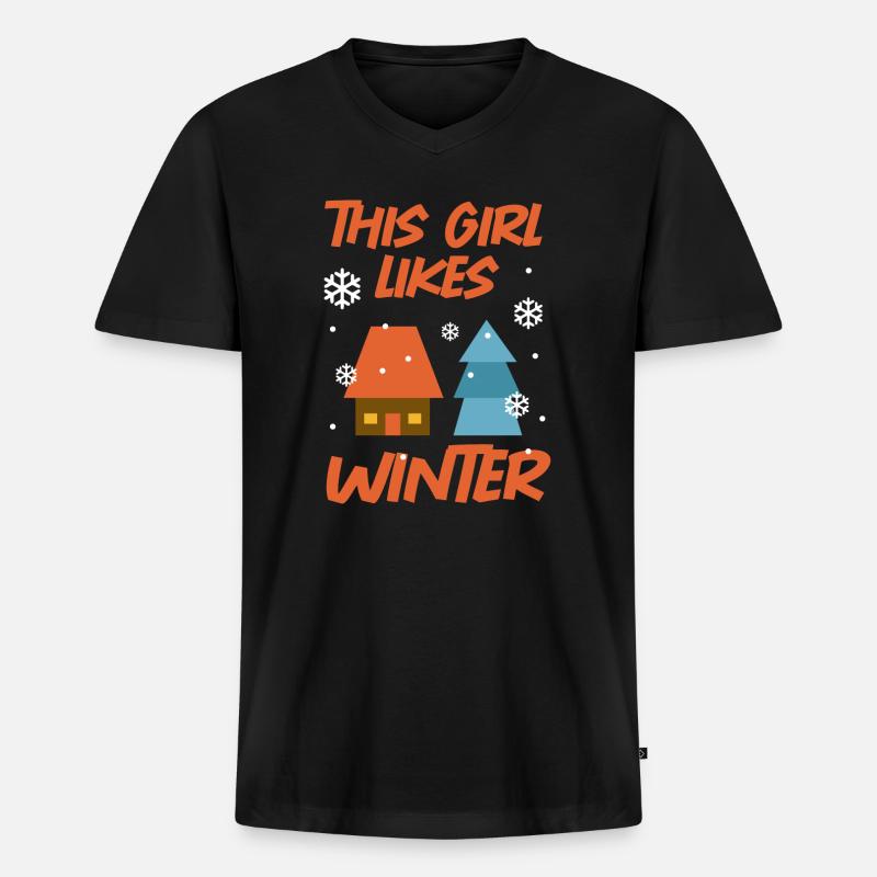 Mädchen mag Wintersaison gemütlichen - Männer Premium Bio T-Shirt mit V-Ausschnitt - Schwarz