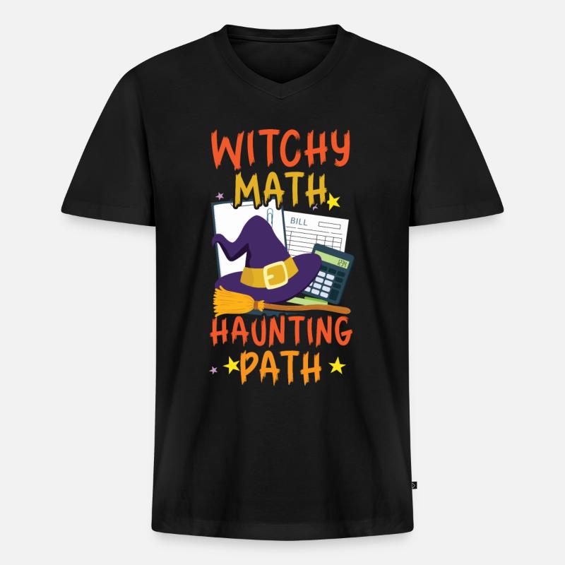 Hexenmathe Spukpfad Buchhalter Halloween - Männer Premium Bio T-Shirt mit V-Ausschnitt - Schwarz