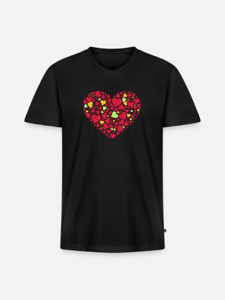 MULTI CŒURS DANS UN CŒUR - T-shirt encolure en V Premium bio Homme - noir