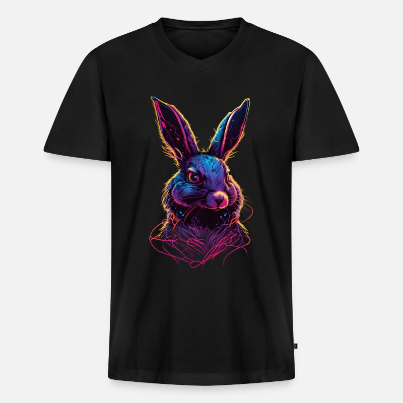 Hase Synthwave 80 s Geschenk - Männer Premium Bio T-Shirt mit V-Ausschnitt - Schwarz