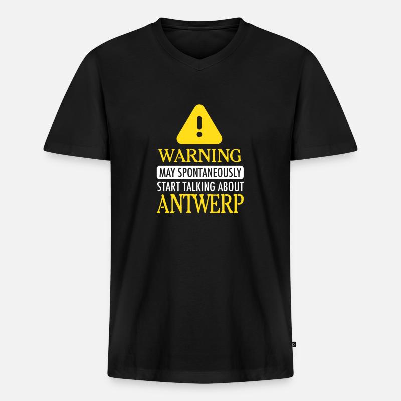 WARNING!: Antwerp - Männer Premium Bio T-Shirt mit V-Ausschnitt - Schwarz
