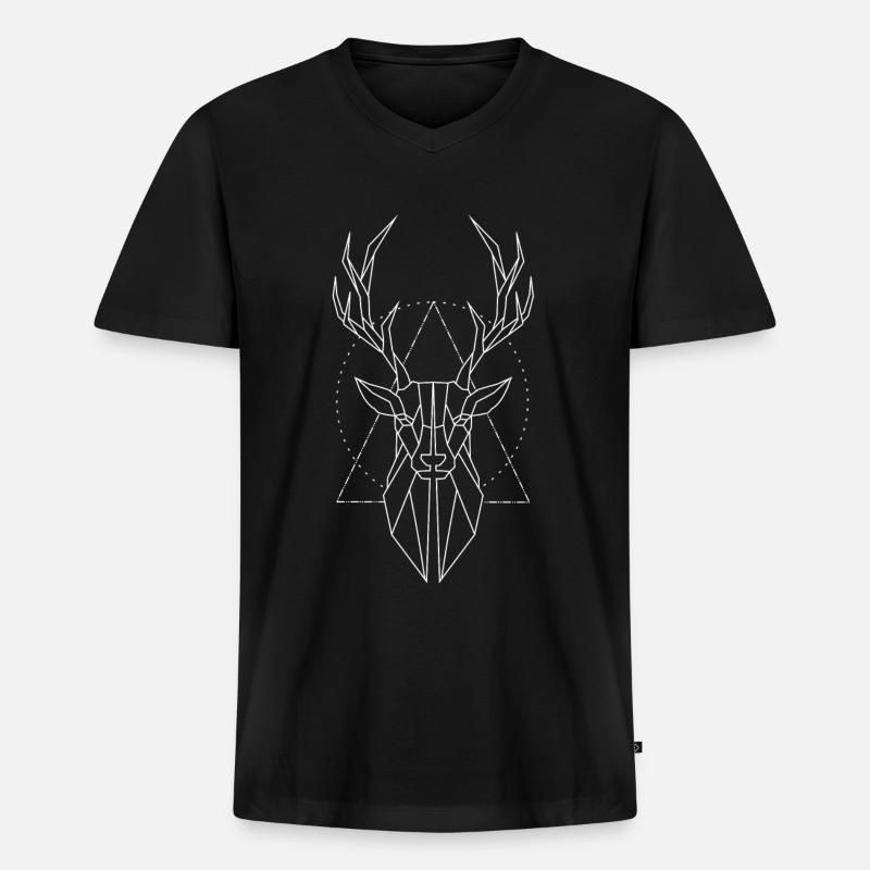 Hirsch - Männer Premium Bio T-Shirt mit V-Ausschnitt - Schwarz