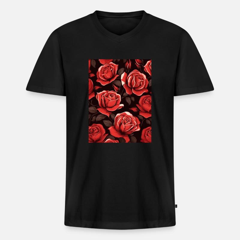 Rose Muster - Männer Premium Bio T-Shirt mit V-Ausschnitt - Schwarz