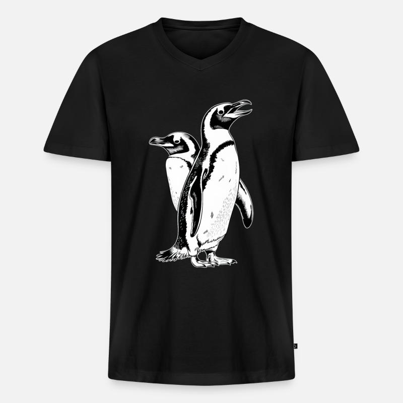 Pinguin - Männer Premium Bio T-Shirt mit V-Ausschnitt - Schwarz