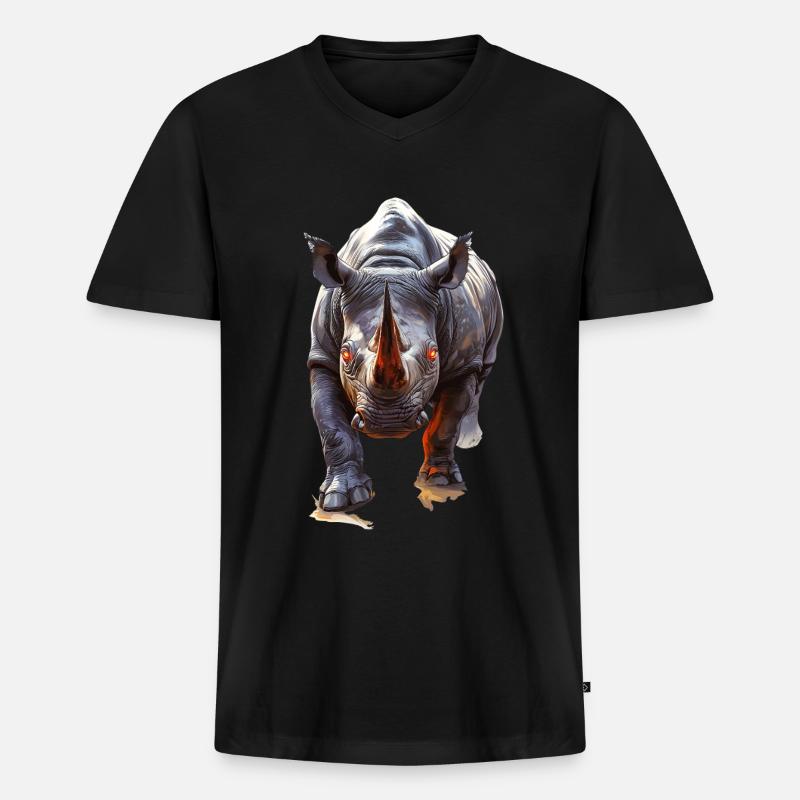 Nashorn - Männer Premium Bio T-Shirt mit V-Ausschnitt - Schwarz