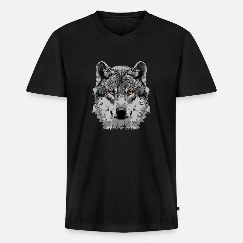 wolf2 1 - Männer Premium Bio T-Shirt mit V-Ausschnitt - Schwarz