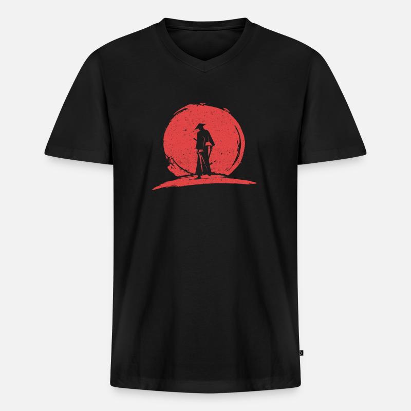 Samurai Ronin - Männer Premium Bio T-Shirt mit V-Ausschnitt - Schwarz