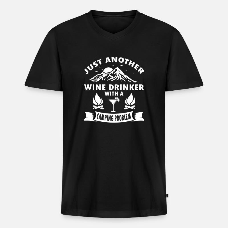 Wine Drinker With A Camping - Männer Premium Bio T-Shirt mit V-Ausschnitt - Schwarz