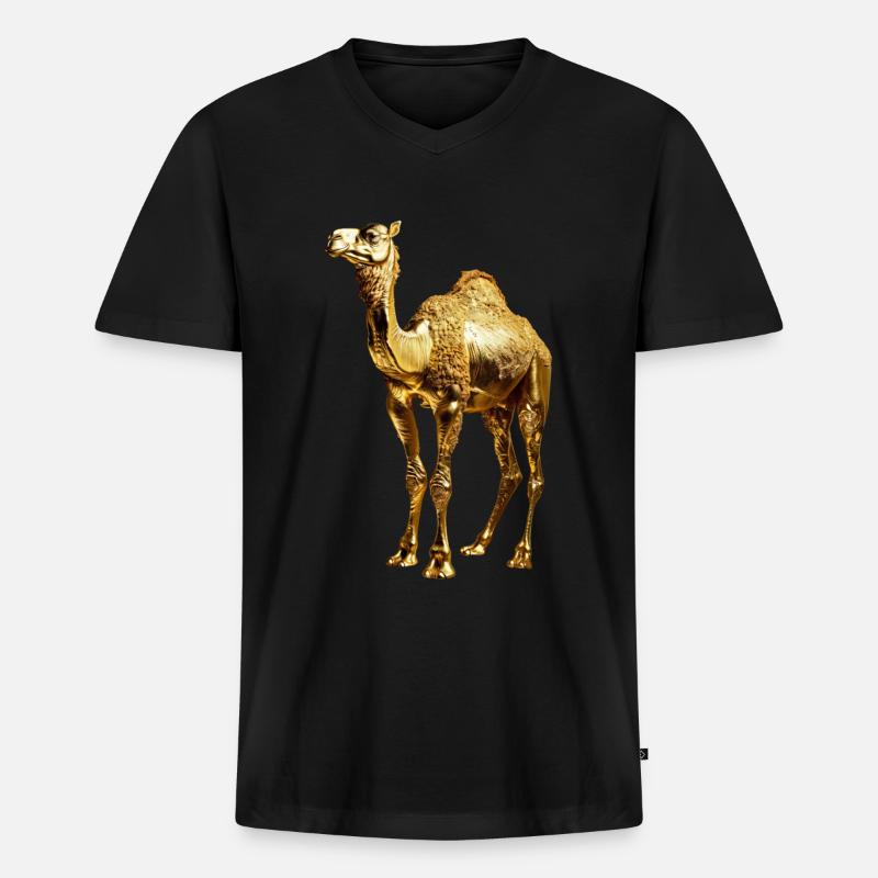 Kamel - Männer Premium Bio T-Shirt mit V-Ausschnitt - Schwarz