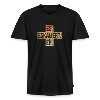 Es eskaliert eh Mallorca Sprüche Eskalation Feiern - Männer Premium Bio T-Shirt mit V-Ausschnitt - Schwarz - Vorne - Nico (187cm)
