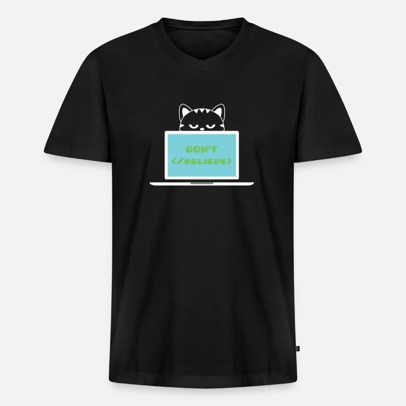 Don't believe programmer cat - Männer Premium Bio T-Shirt mit V-Ausschnitt - Schwarz