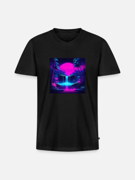 Neon Waterfall - Men's Premium Organic T-shirt with V-neck - black