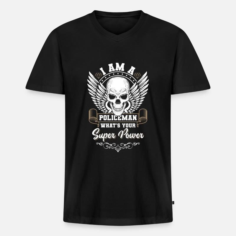 Cop Handschellen - Männer Premium Bio T-Shirt mit V-Ausschnitt - Schwarz