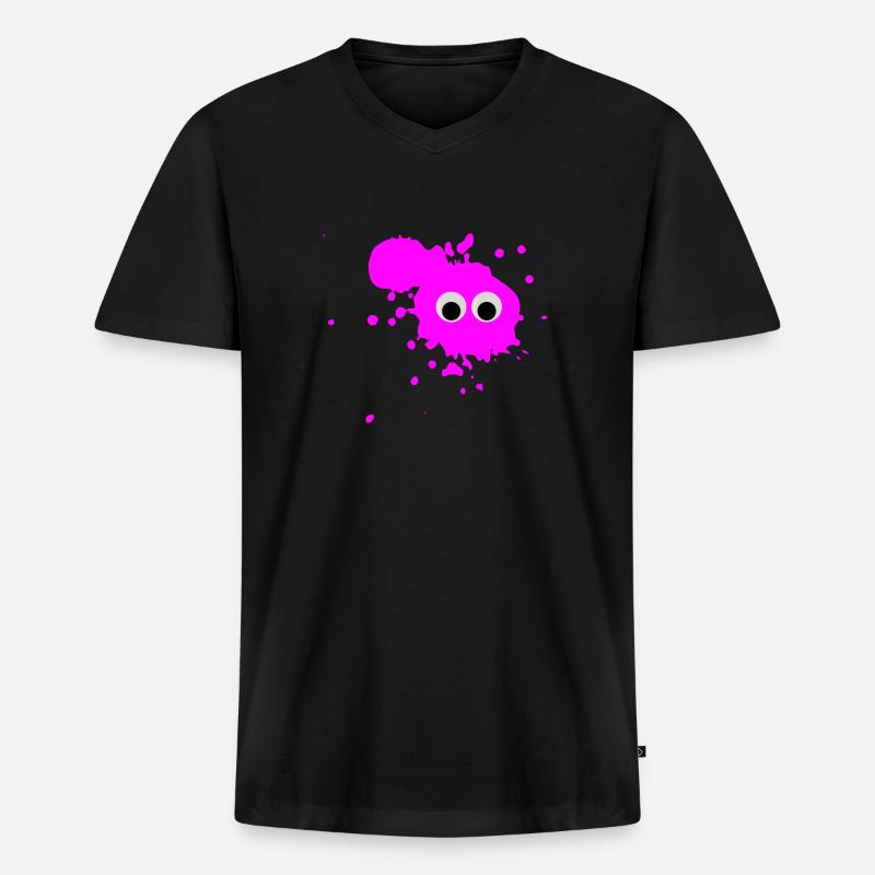 pinker Farbklecks mit Augen - Männer Premium Bio T-Shirt mit V-Ausschnitt - Schwarz