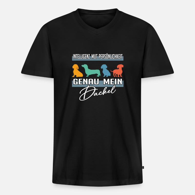 Intelligenz Mut Persönlichkeit - mein Dackel - Männer Premium Bio T-Shirt mit V-Ausschnitt - Schwarz