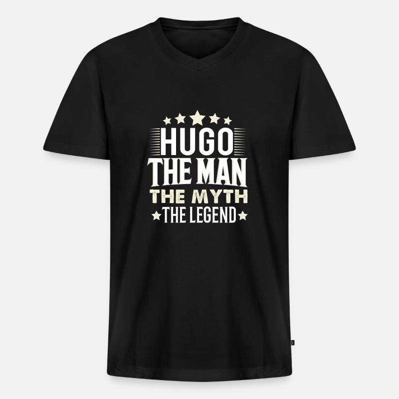 Hugo - Männer Premium Bio T-Shirt mit V-Ausschnitt - Schwarz