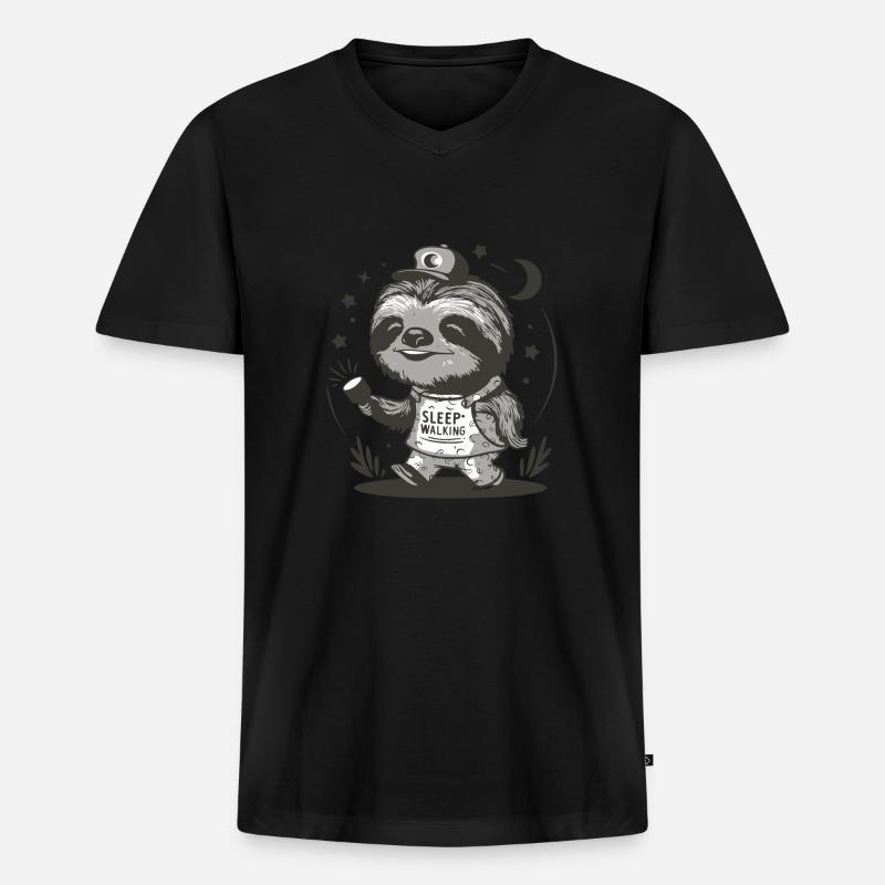 Sloth Sleepwalker Night - Männer Premium Bio T-Shirt mit V-Ausschnitt - Schwarz