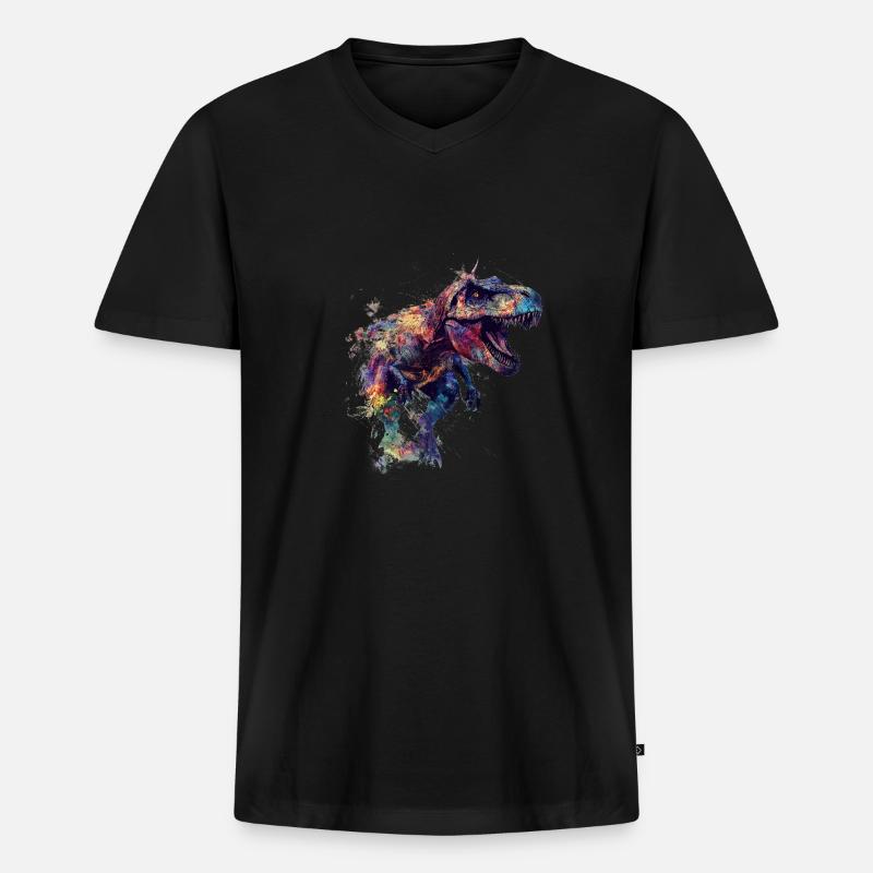 T Rex Klecks - Männer Premium Bio T-Shirt mit V-Ausschnitt - Schwarz