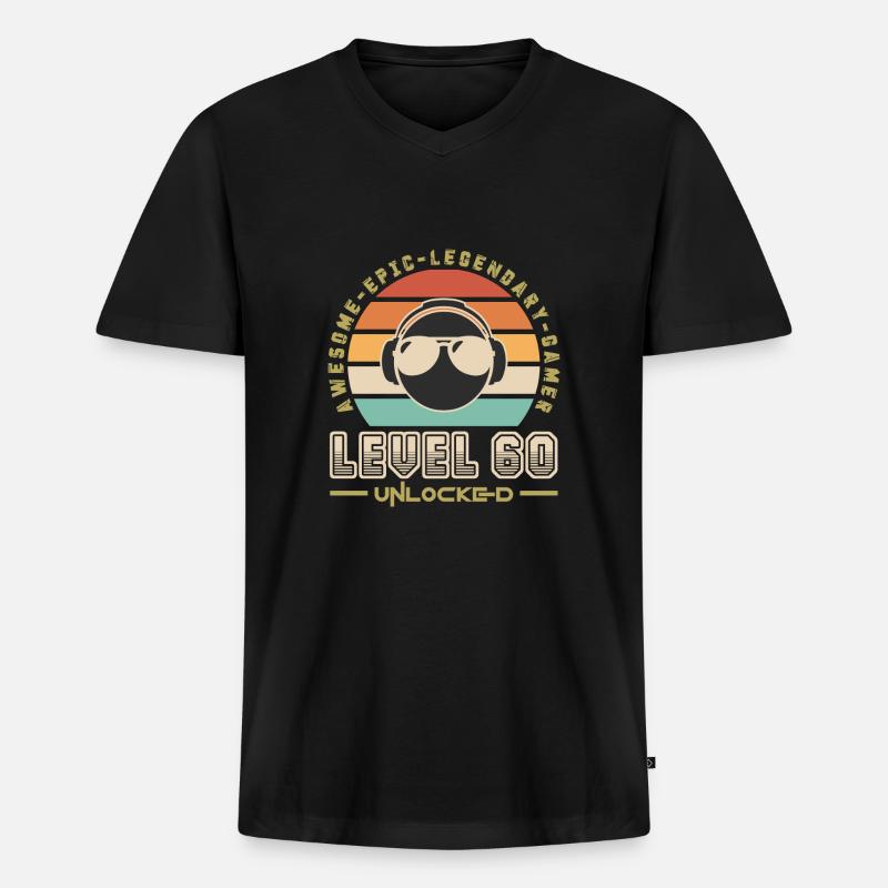 Stufe 60 - Männer Premium Bio T-Shirt mit V-Ausschnitt - Schwarz