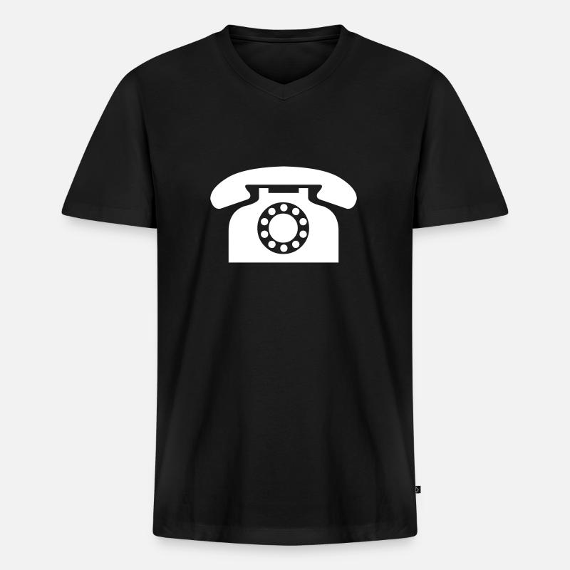 retro Telefon - Männer Premium Bio T-Shirt mit V-Ausschnitt - Schwarz