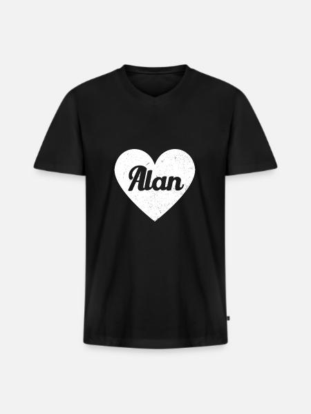 Alan First Name Gift Idea Heart Love I love Alan - Men's Premium Organic T-shirt with V-neck - black