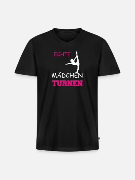 ECHTE MAeDCHEN TURNEN - Männer Premium Bio T-Shirt mit V-Ausschnitt - Schwarz