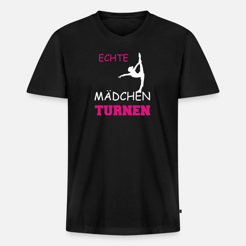 ECHTE MAeDCHEN TURNEN - Männer Premium Bio T-Shirt mit V-Ausschnitt - Schwarz