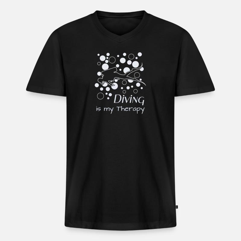 diving is my therapy - Männer Premium Bio T-Shirt mit V-Ausschnitt - Schwarz