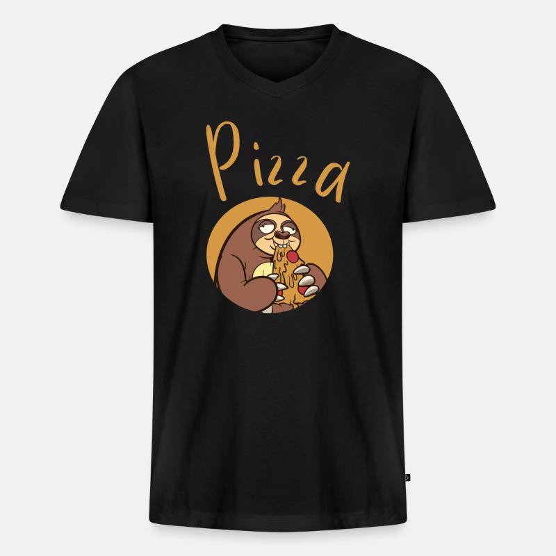 Lustiger Sloth mit Pizza - Männer Premium Bio T-Shirt mit V-Ausschnitt - Schwarz