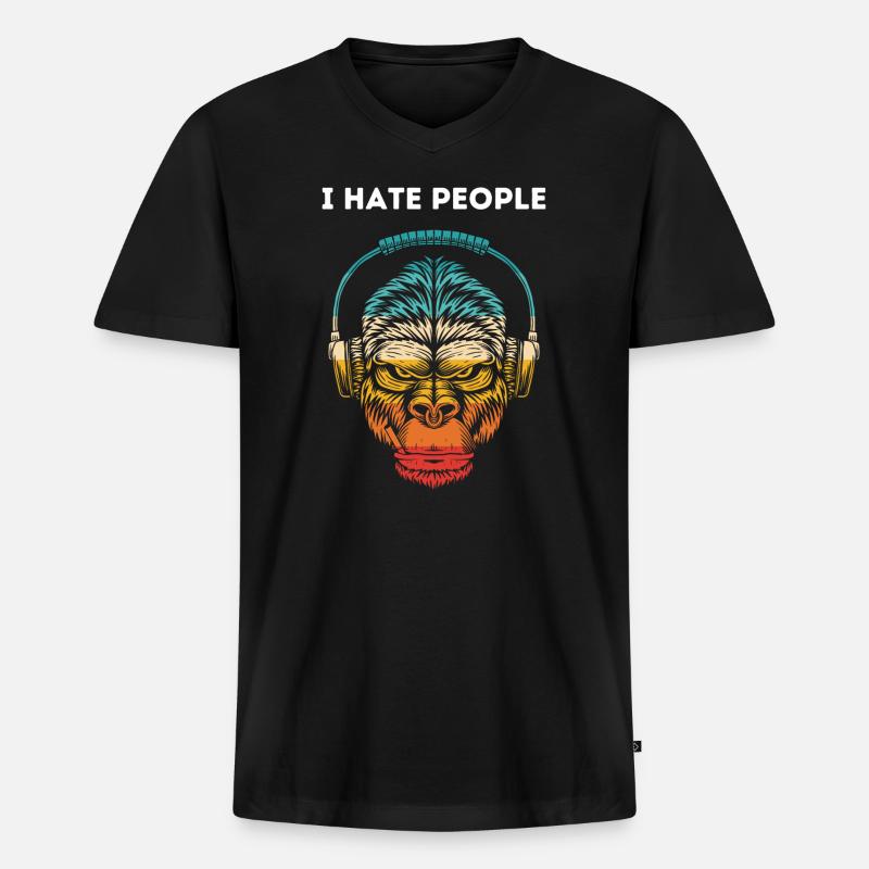 Gorilla Kopfhörer Regenbogen - Männer Premium Bio T-Shirt mit V-Ausschnitt - Schwarz